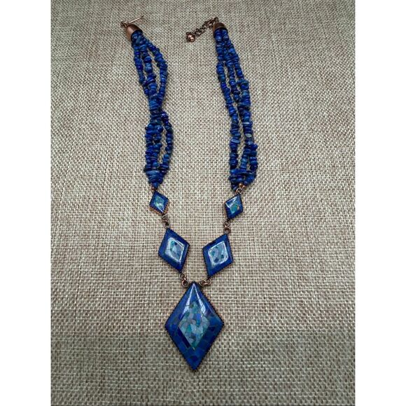 Jay King Desert Rose Trading Copper Lapis Mosaic Necklace Signed Excellent - Picture 3 of 9